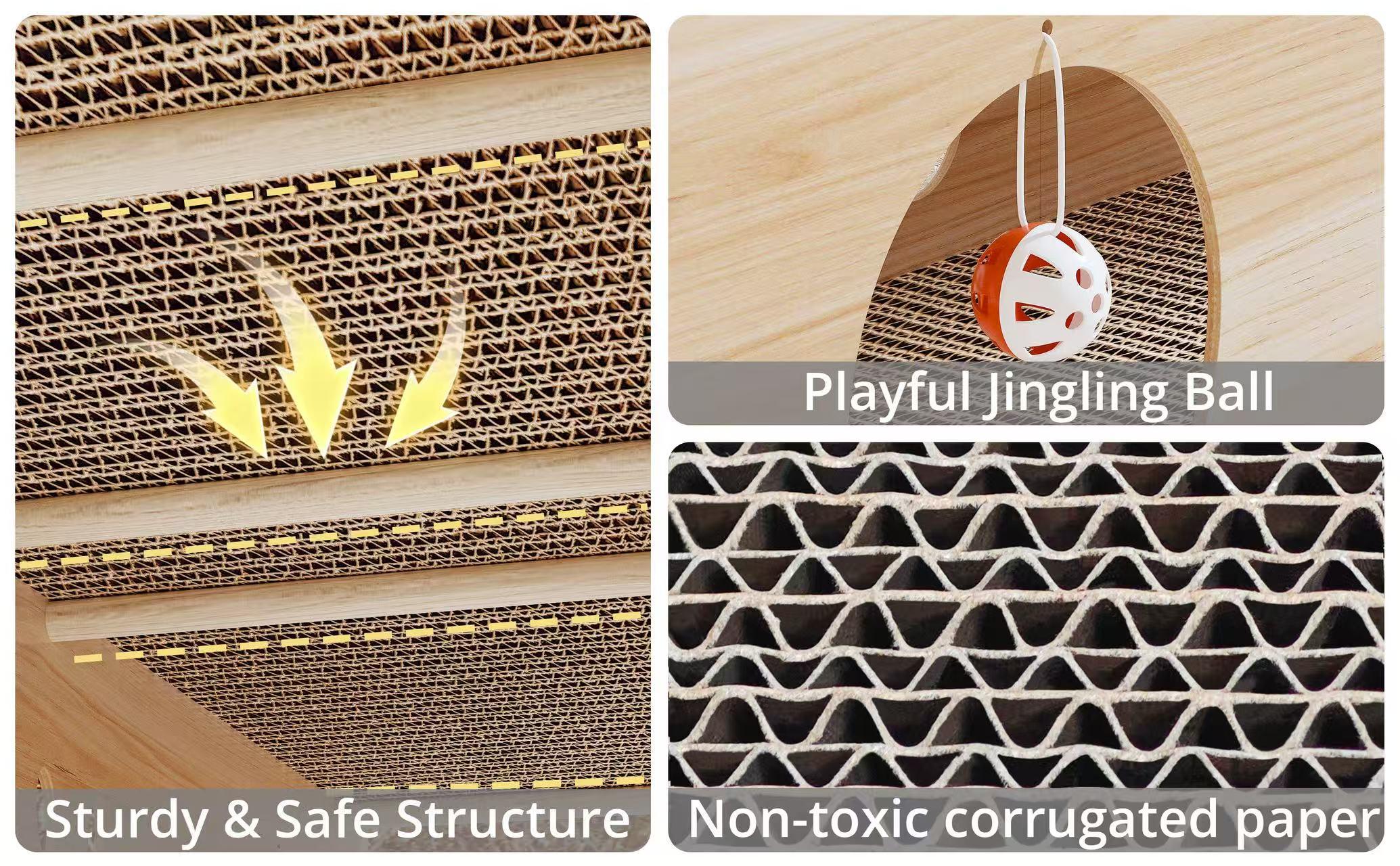 IRONCK 39" Long Large Wooden Cat House & Scratcher with Ball Toy | 2-in-1 Pet Furniture for Indoor Cats, Durable Cat Bed & Playhouse