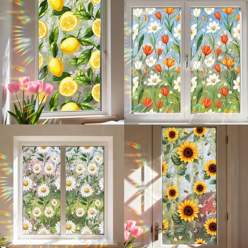 Spring Sunlight Rainbow Window Stickers, 4 Designs Including Lemon Lily Daisy Sunflower, Privacy Shield, Home Decor, Room Decoration