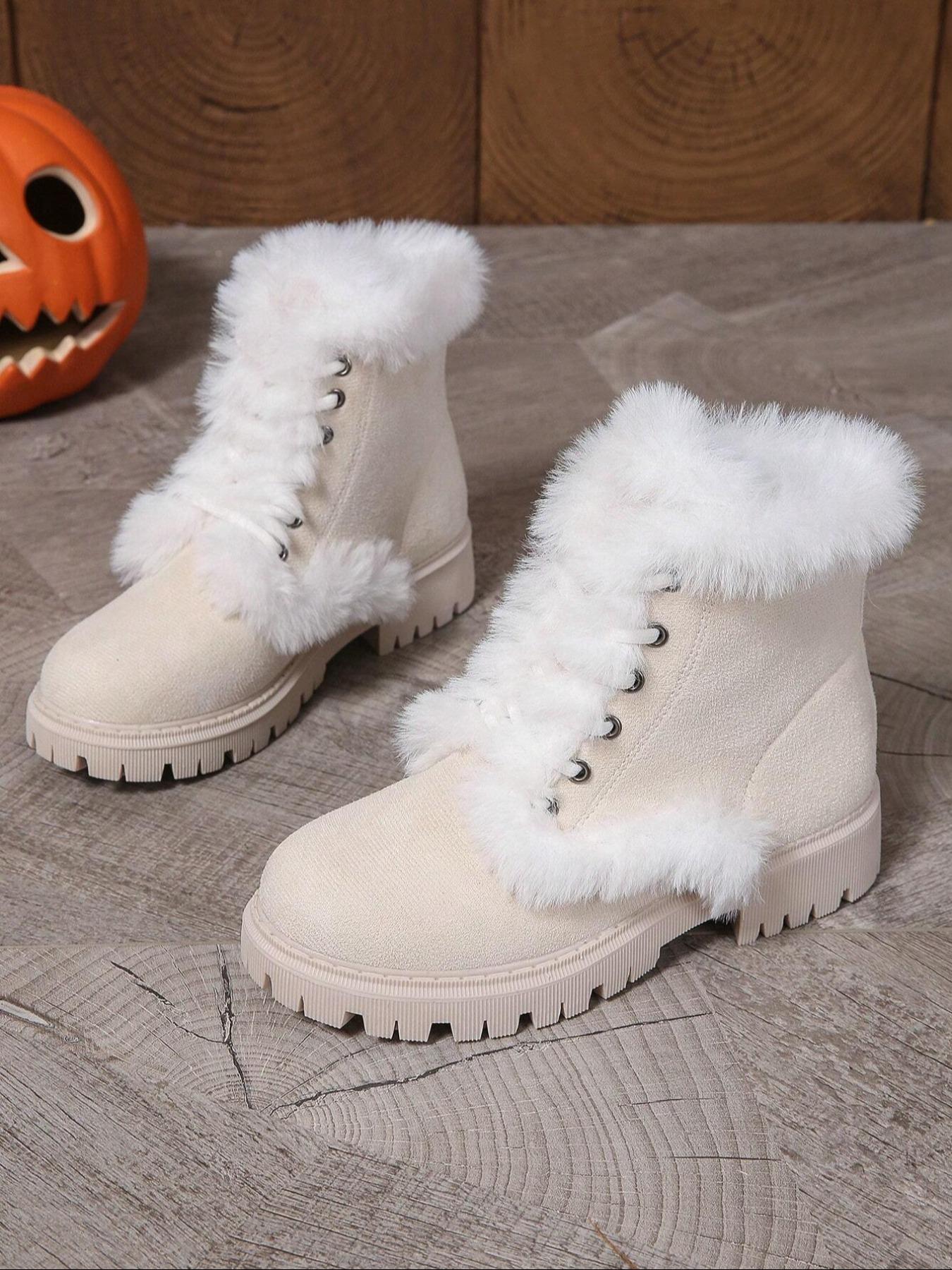 Women's Solid Side Zipper Design Thick Plush Snow Boots, Casual Comfortable Warm Ankle Boots for Fall & Winter, Female All-match Trend Boots for Daily Wear
