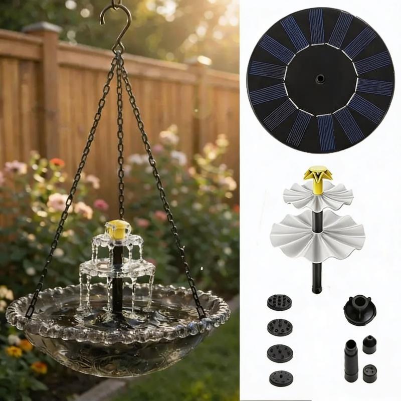 2026 Solar Cascade Hanging Bird Bath Fountain, a three-tier outdoor water feature for hummingbirds, easy to clean, Easy installation, with a 9.3-inch glass basin, equipped with a solar pump, attracting wild birds to the garden and terrace