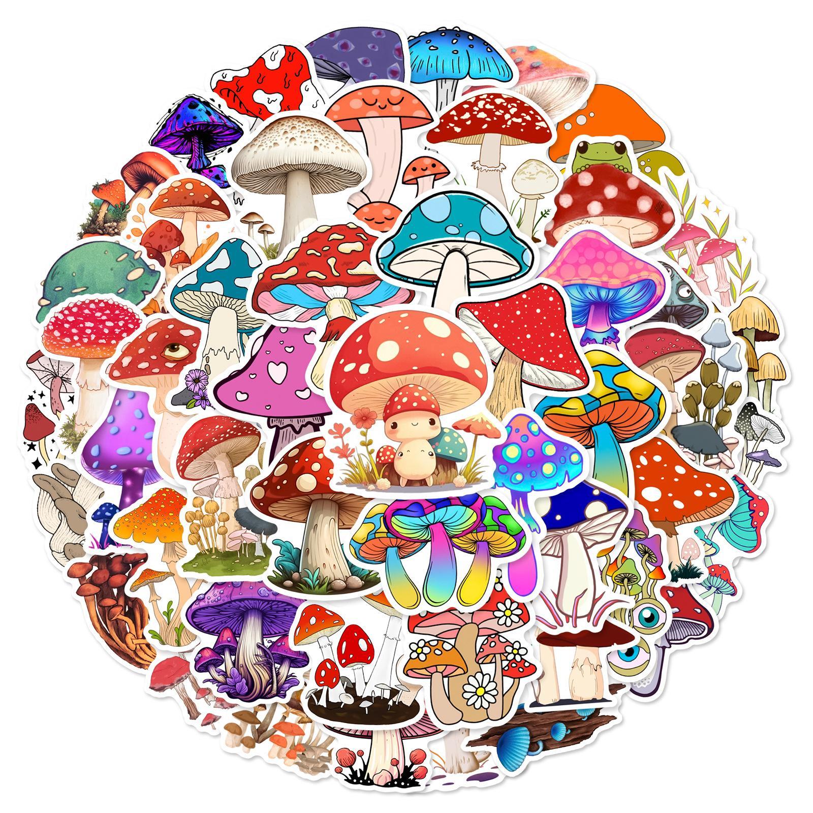 50Pcs Kawaii Mushroom Stickers Aesthetic Mushroom DIY Sticker Scrapbooking Phone Luggage Skateboard Waterproof Decals