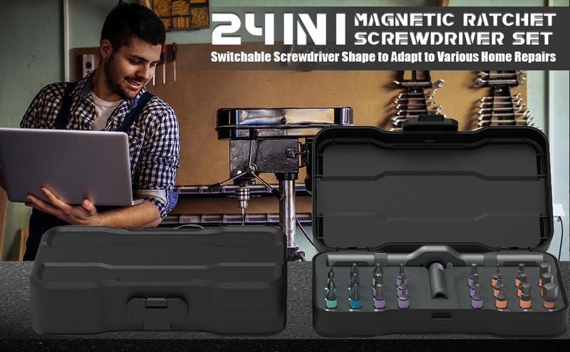 SEESE 24-in-1 Magnetic Screwdriver Kit, Precision Ratchet Screwdriver with Removable Handle, Versatile Tool for All Your Repair Needs,Holiday gifts