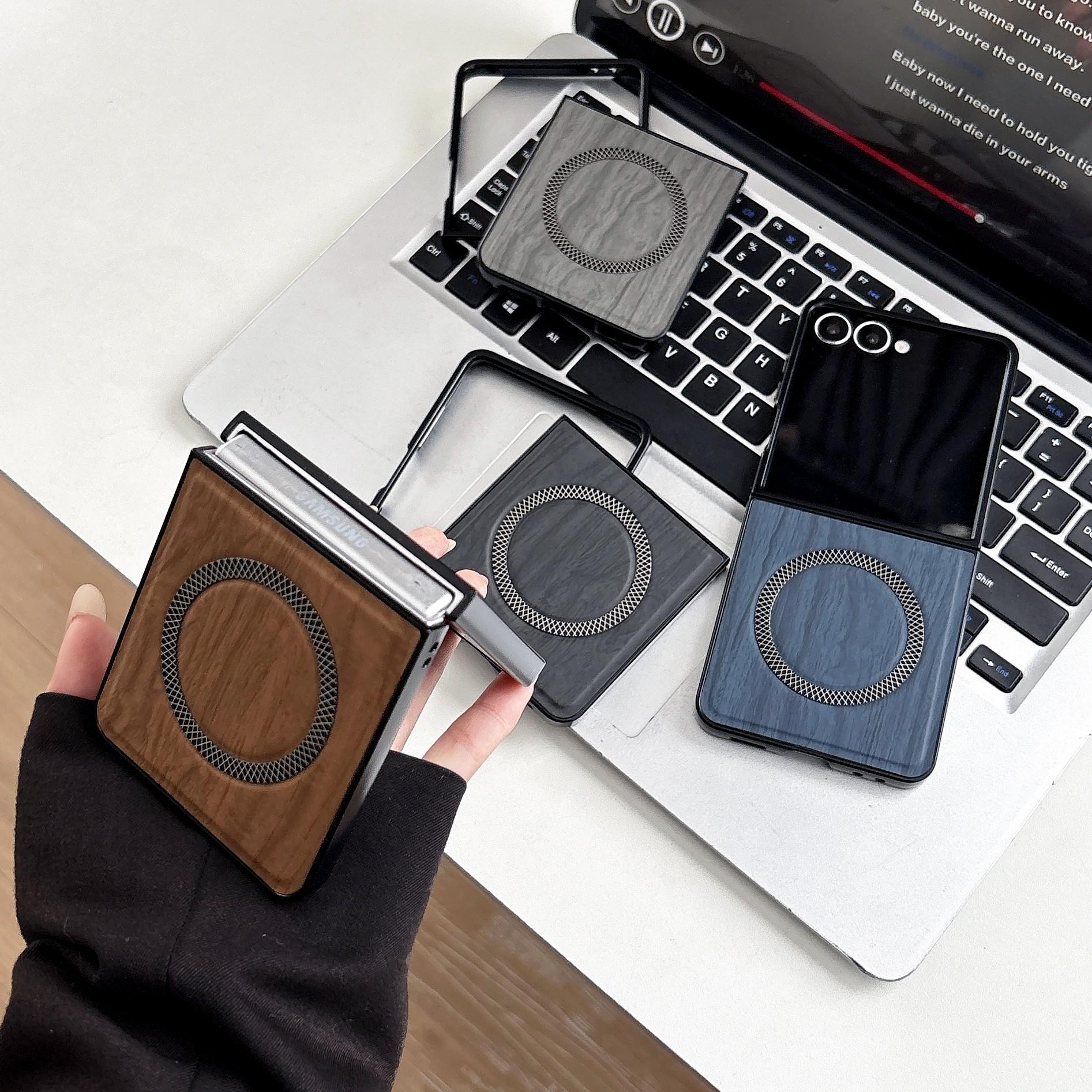 Samsung Galaxy Z Flip7/flip6/flip5 Case, Wood Grain Magnetic Wireless Charging, Unique Design Phone Cover for Men and Women