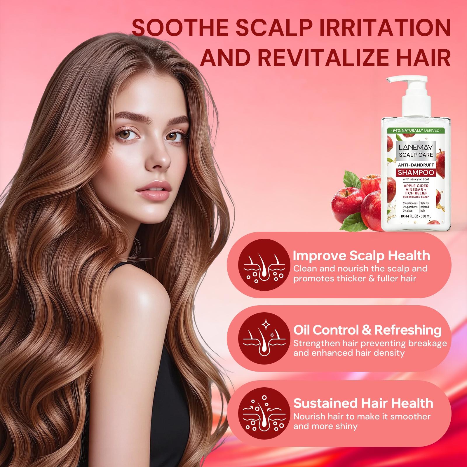 300ml Refreshing Shampoo with Salicylic Acid, Apple Cider Vinegar, Tea Tree Oil, Glycerol - Oil Control, Helps Reduce Scalp Oil Buildup, Enhances Hair Shine, Soothes Scalp - For Oily & Uncomfortable Scalp, Daily Shampoo Care