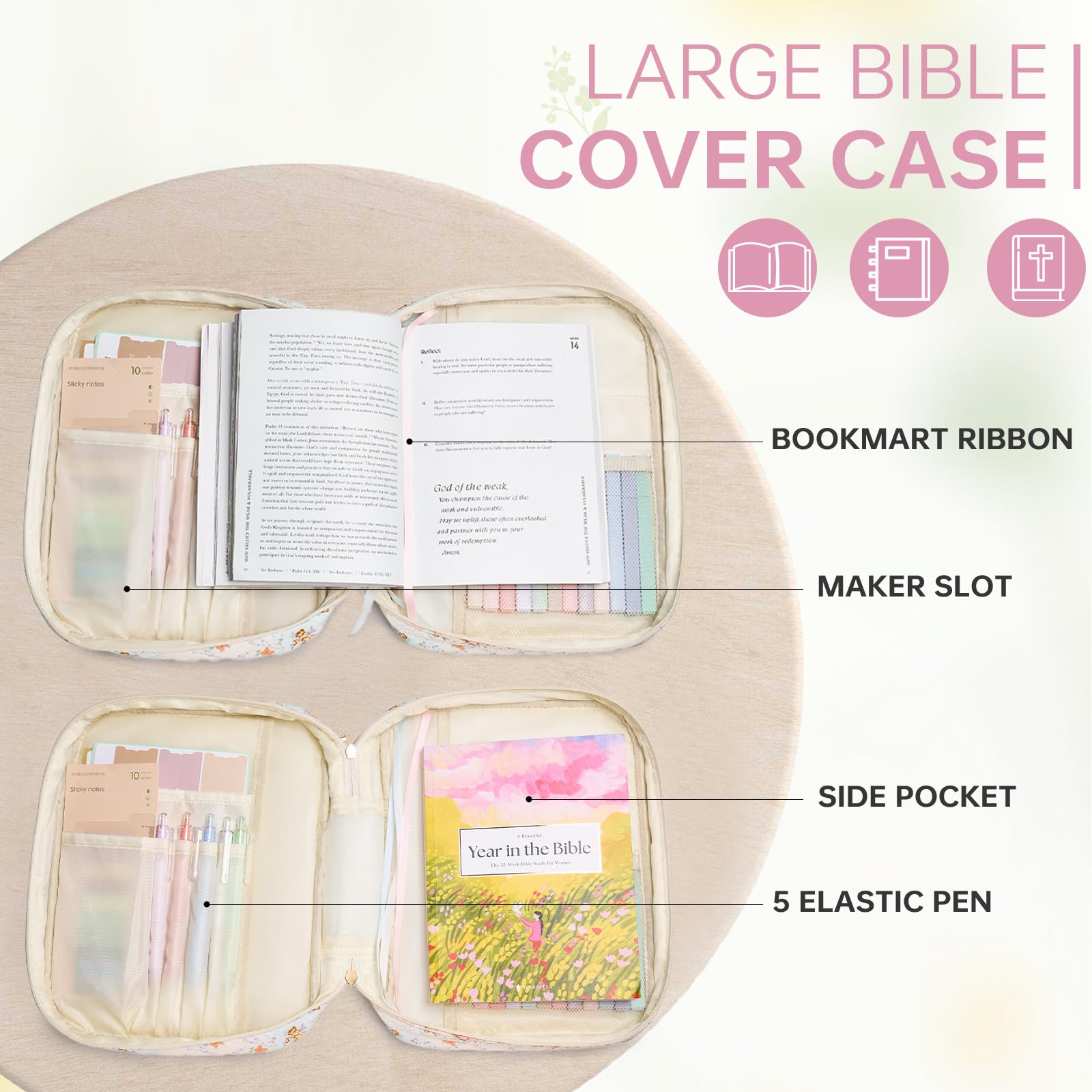 Bible Cover Case for Women Large Bible Cover with Durable Handle Quilted Bible Carrying Case for Girls Bible Study Supplies Accessories, Mother Day, Christmas Christian Gifts for Women