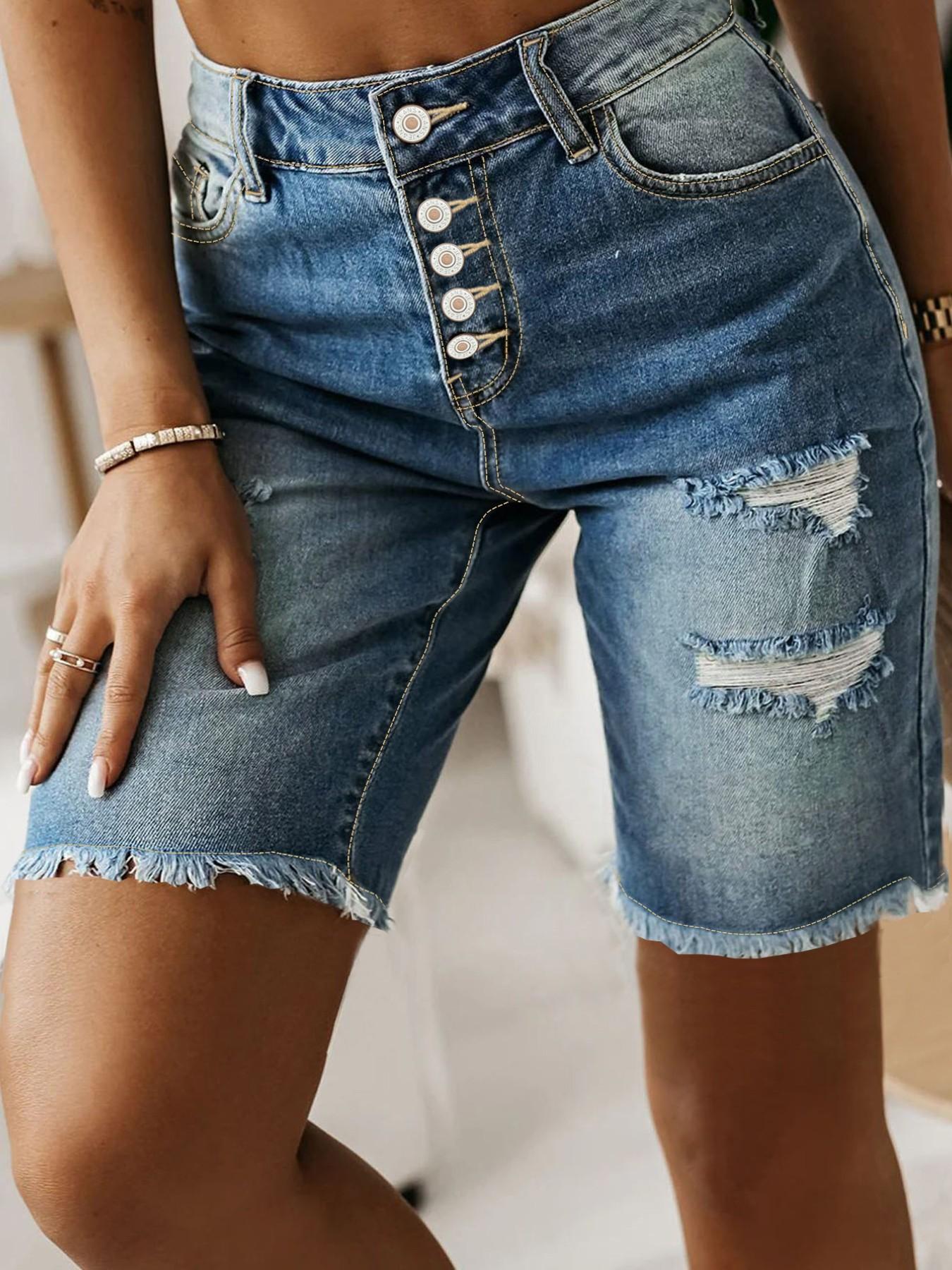 Women's Ripped Denim Shorts, Casual Fashion Denim Shorts for Daily Wear, Ladies Bottoms for Summer