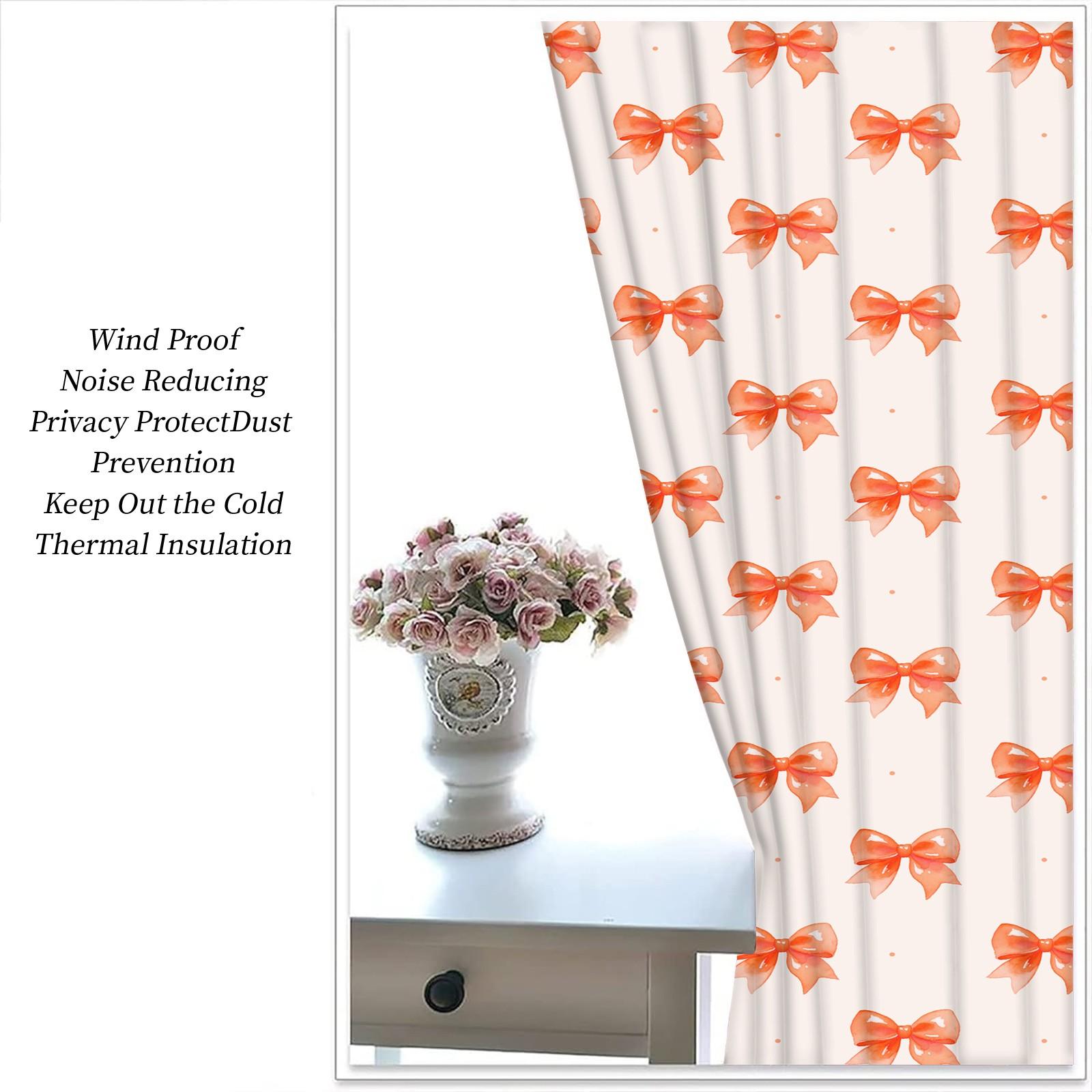 2Pcs Cute Bow Knot 80% Blackout Curtains, Fresh Pastel Ribbon Design Curtains for Bedroom & Living Room, Warm Gift for Teen Girls and Women