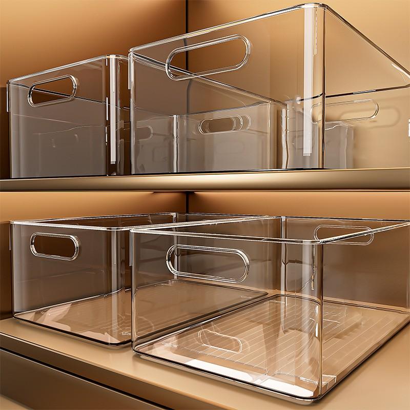 Transparent Plastic Storage Basket, Long Rectangular Organizer Box, Desktop Snack & Miscellaneous Item Holder, Cabinet Drawer Accessory, Clear