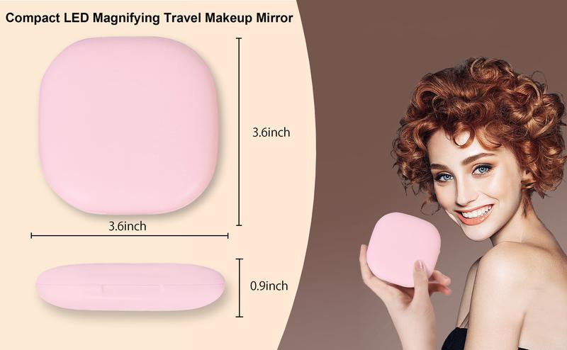 LED Compact Makeup Mirror, 4 Inches 1X/10X Magnification Travel Mirror with Light Dimmable Double Sides Lighted USB Rechargeable Compact Mirror, Travel Essentials Magnifying Portable Pocket Mirror