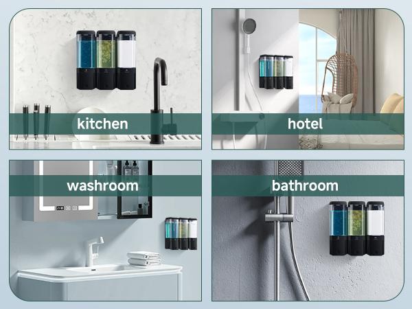 Glumzrk Shampoo and Conditioner Dispenser 3 Chamber No Drill Shampoo Dispenser for Shower Wall Mounted Shower Soap Dispenser 3 * 500ml Refillable Shower Dispenser for Bathroom Hotel