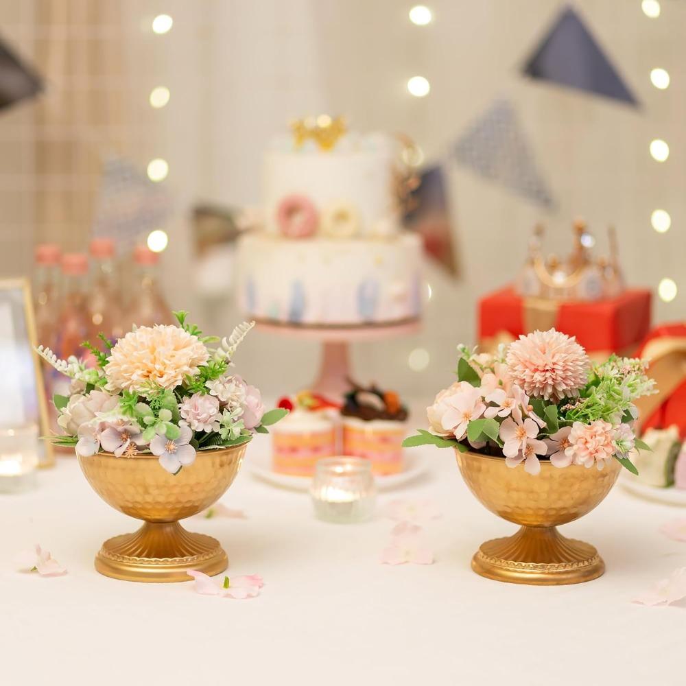 2/10pcs Gold Urn Vase for Flowers - Wedding Table Decoration Centrepieces Set of 2 Vintage Metal Vases for Artificial Flowers Small Hammered Vase for Birthday Party Christmas Anniversary