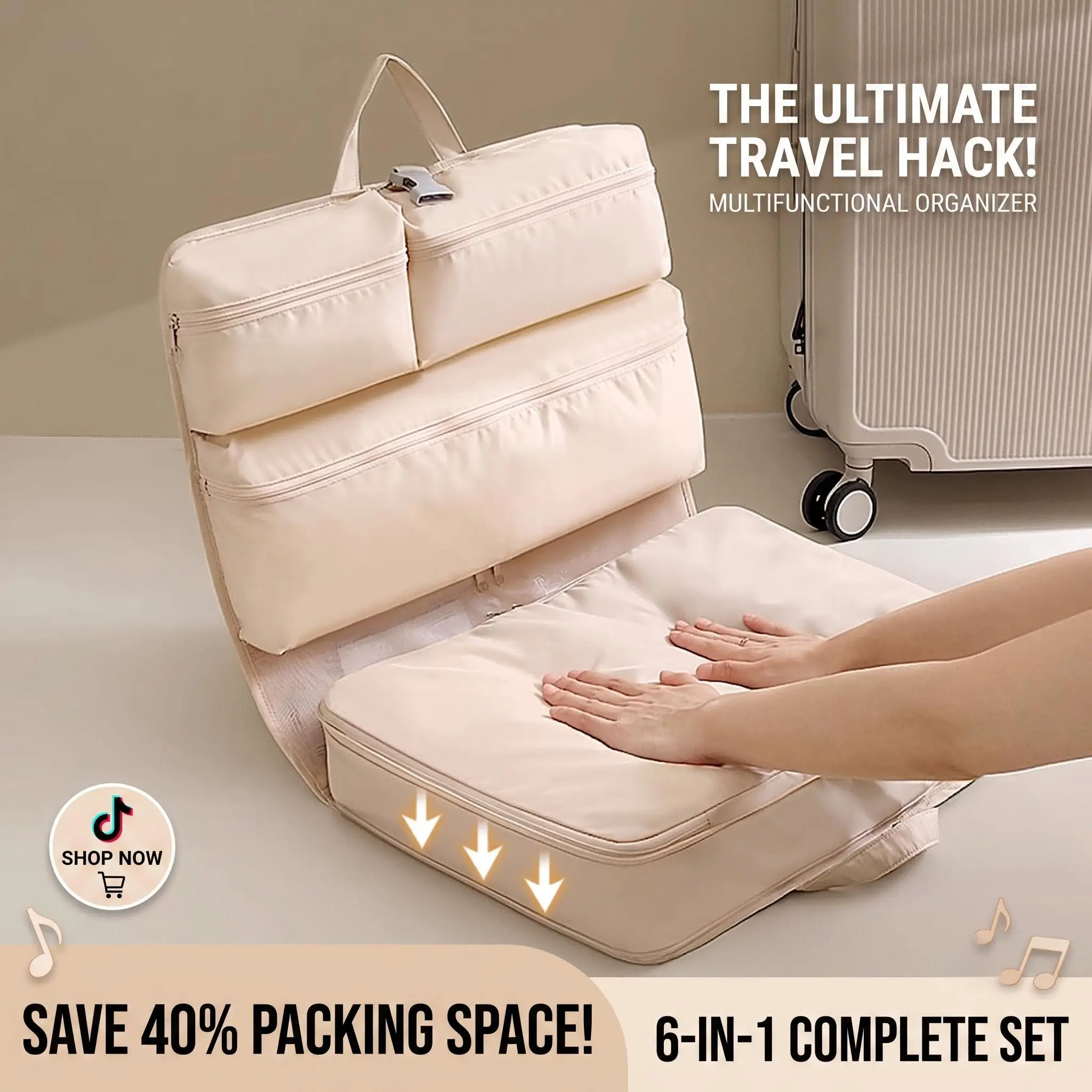 Multi-Function 6-in-1 Hanging Travel Organizer - Portable Foldable Suitcase Wardrobe, Compression Storage Bag, Airplane Travel Accessories with Space Saving Hangers & Compression Packing Cubes for Vacations