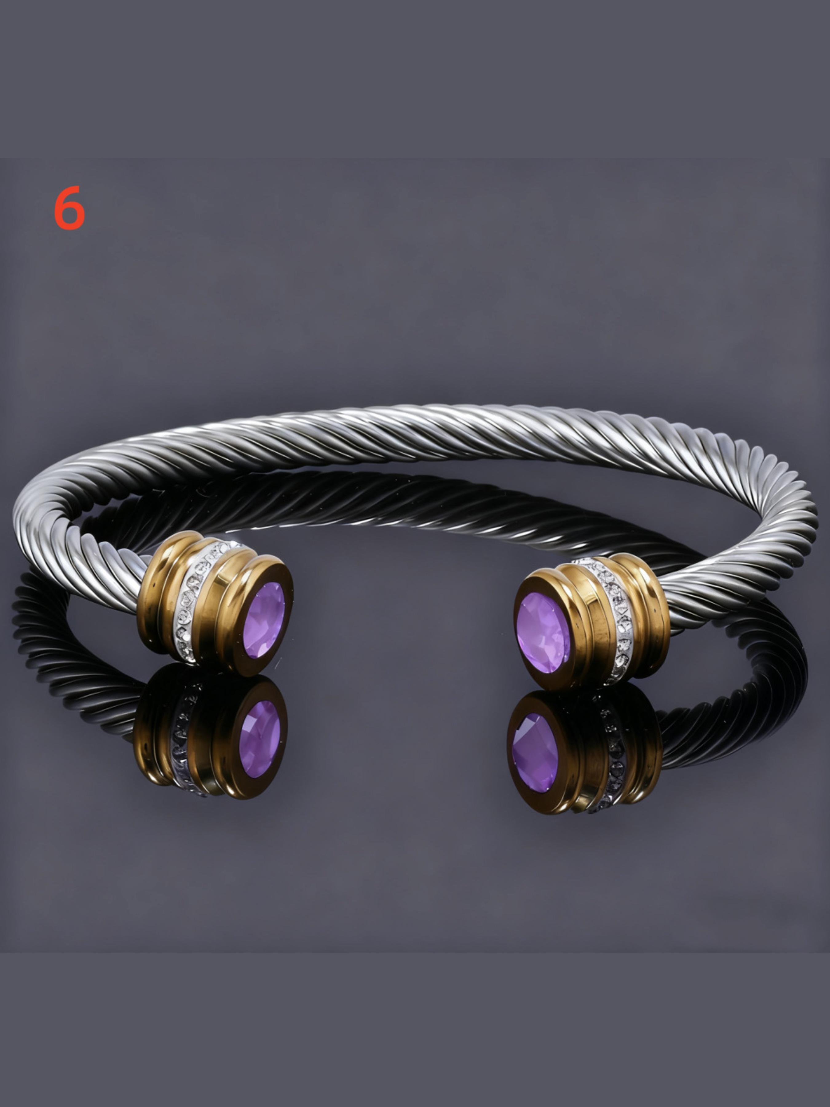1pcs，Unisex Casual Fashion Stainless Steel Birthstone Cuff Bracelet, Non-Fading, Ideal Birthday Gift, All-Season Wear, Rhinestone Design, Stackable