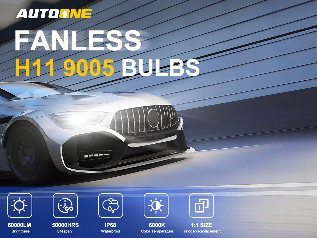 AUTOONE H11/H9/H8 9005/HB3 LED Bulbs Combo 6000K White, H11 9005 LED Lights Fog Lights Canbus, Fanless Mini Size Plug and Play, Pack of 4