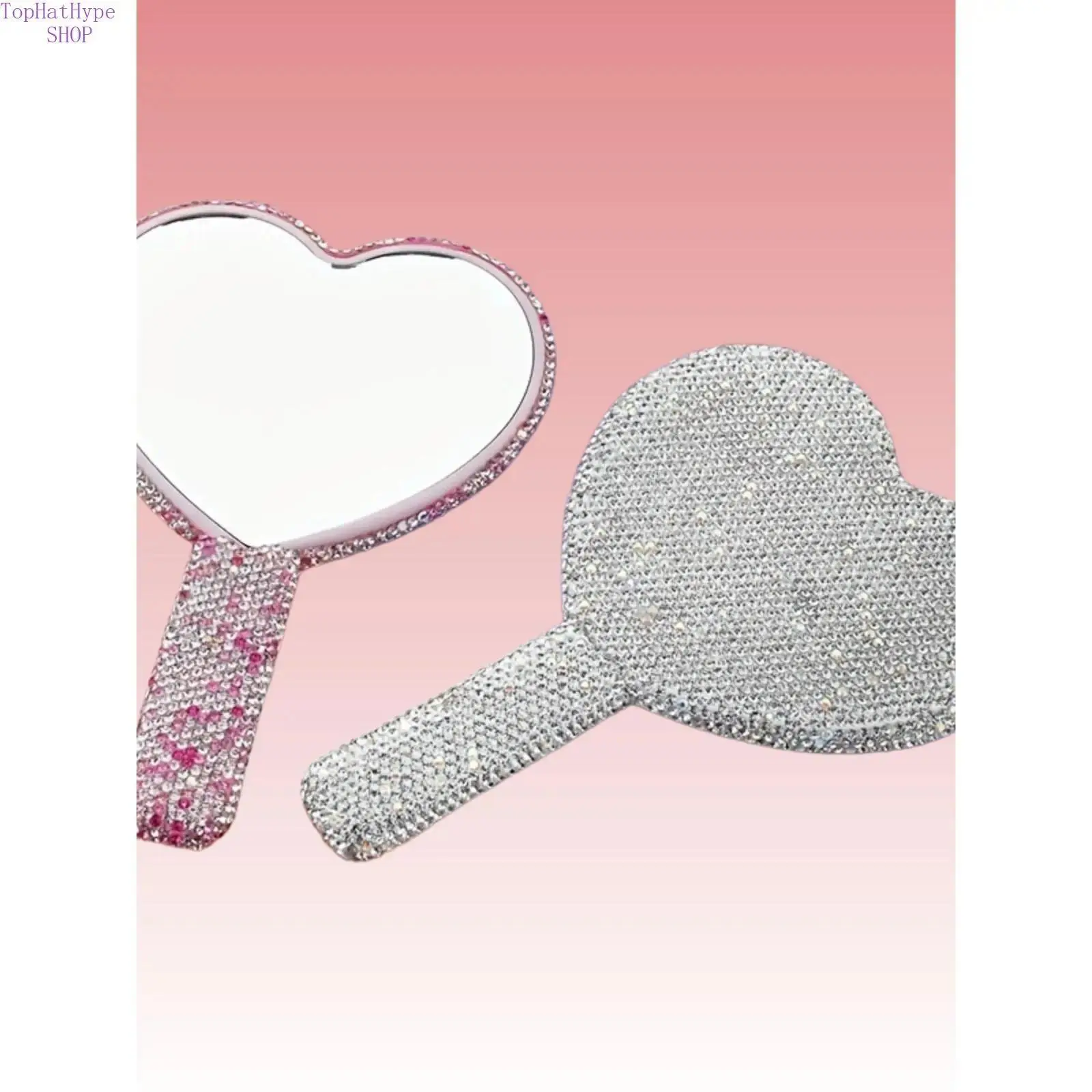 Bling Heart Shape Handheld Makeup Mirror with Rhinestone Decor, Luxury Portable Handle Mirror, HD Clear Mirror for Travel Makeup & Gifting