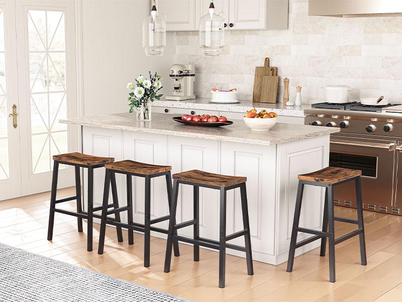 HOOBRO Bar Stools, Set of 2 Bar Chairs, 23.6 Inch Saddle Stools, Kitchen Counter Stools with Footrests, Industrial Stools for Dining Room, Kitchen, Counter, Bar, Rustic Brown and Black HOOBRO Bar Stools, Set of 2 Bar Chairs, 23.6 Inch Saddle Stools, Kitchen Counter Stools with Footrests, Industrial Stools for Dining Room, Kitchen, Counter, Bar, Rustic Brown and Black