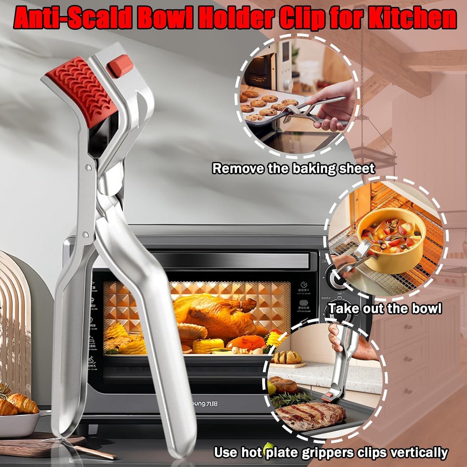 2pcs Anti Scald Stainless Steel Clamp for Pizza Pan Oven Air Fryer Heat Resistant Non Slip Grip for Housewives Renters Young Adults