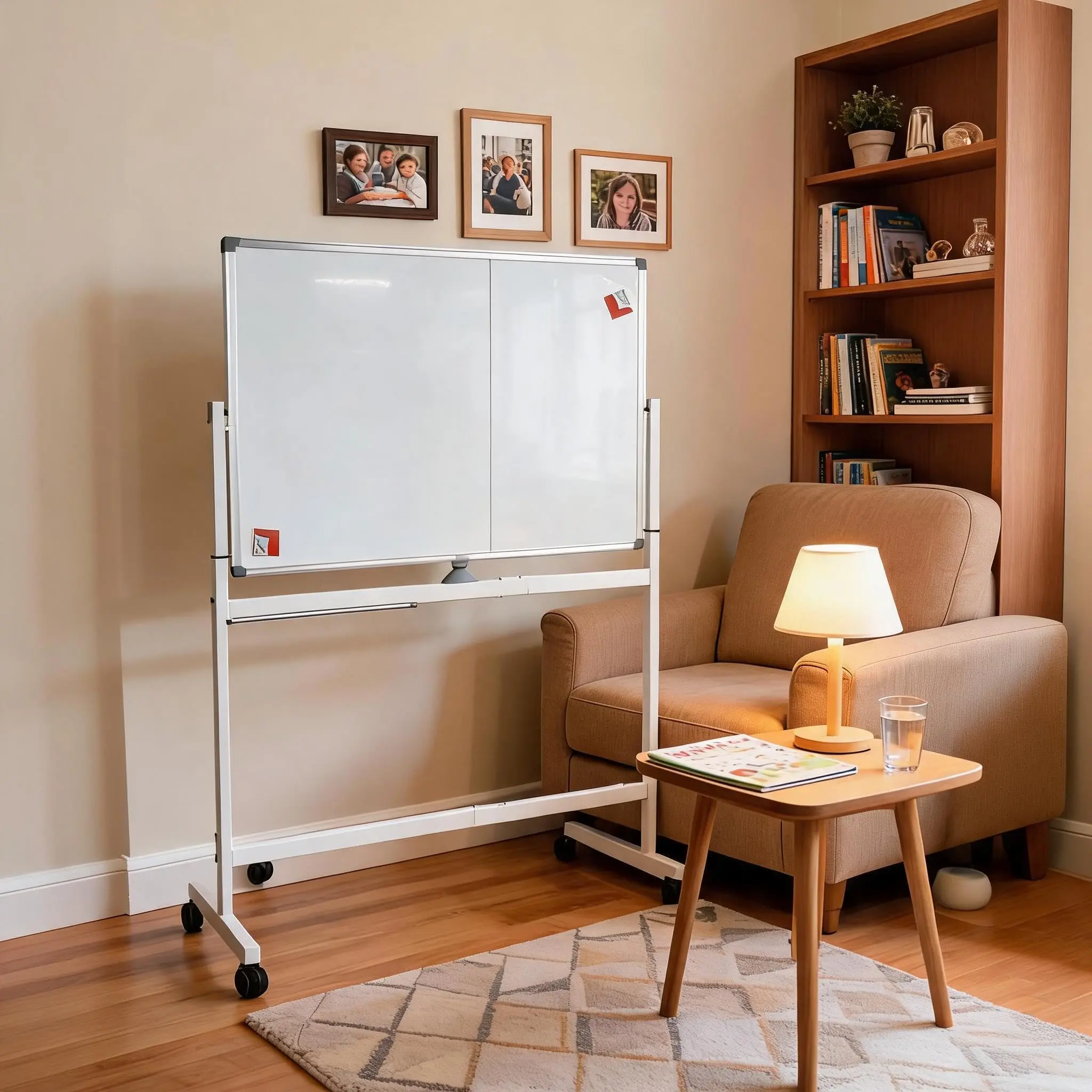 Double-Sided Rolling Magnetic Whiteboard on Wheels – Portable Dry Erase Board Easel – Height Adjustable, Easy to Clean & Turn