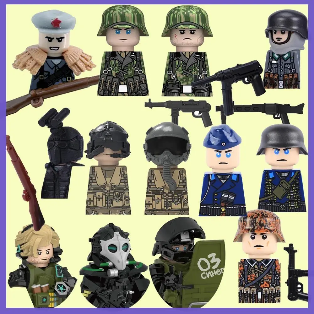 Military Building Blocks Game Figure Soldier US Soviet Pilot Snow Camouflage Army Special Force Bandit Weapons Boy Toys Gift