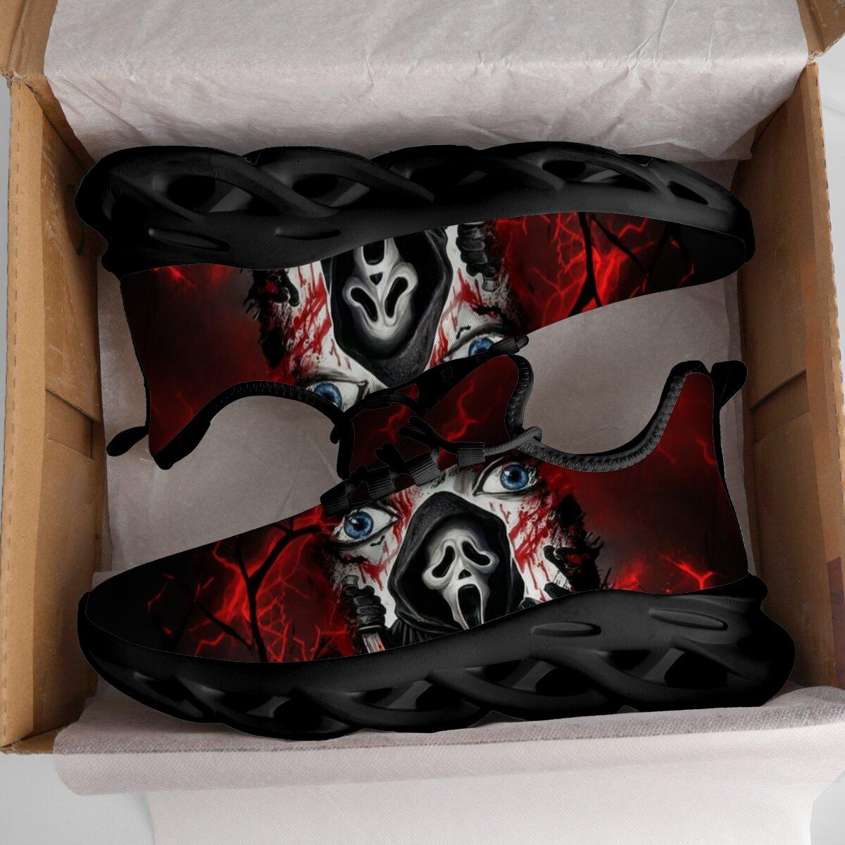 Men Women Halloween Horror Mask Print Sneakers Breathable Mesh Lace Up Blade Type Walking Shoes Lightweight Casual Sports Footwear Outdoor Walking Shoes Holiday Gift
