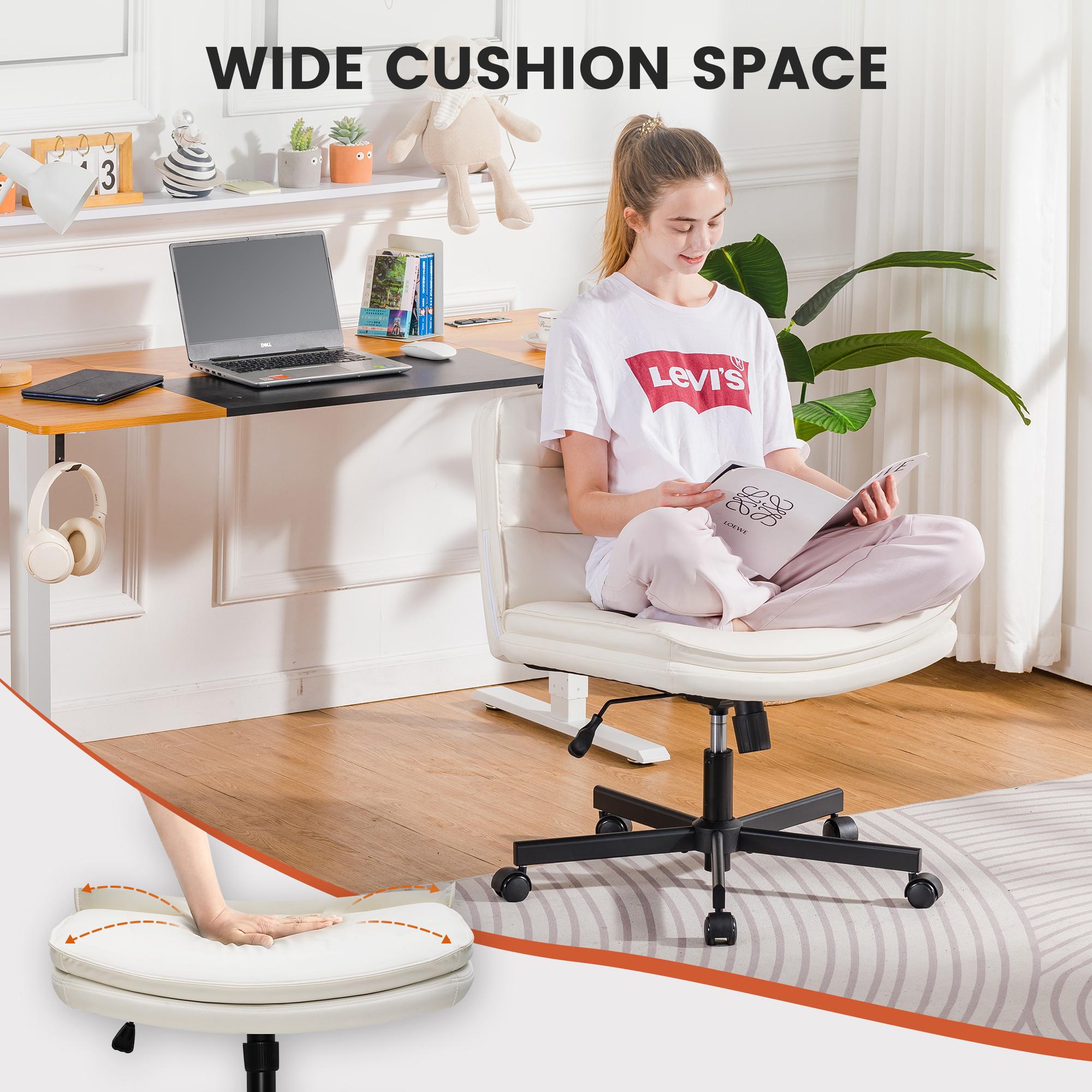 COMHOMA Criss Cross Chair Plus Size With Wheels, Office Chair Sit Cross-legged Armless Swivel Home Modern Home Office Desk Chair