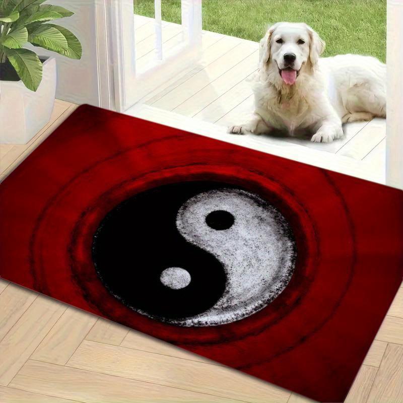 Yin Yang Symbol Half Door Mat, Red Black Tai Chi Floor Mat for Entryway Spiritual Zen Print Rug for Living Room Bedroom  Carpet for Indoor Outdoor Home Decor