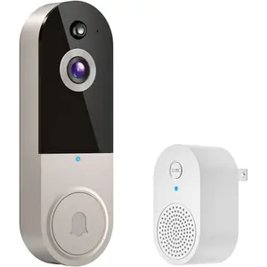 1080p wireless video doorbell camera, AI human recognition, two-way communication, real-time viewing, night vision function, cloud storage, supports only 2.4G WiFi, battery-powered, indoor and outdoor monitoring (linen color)