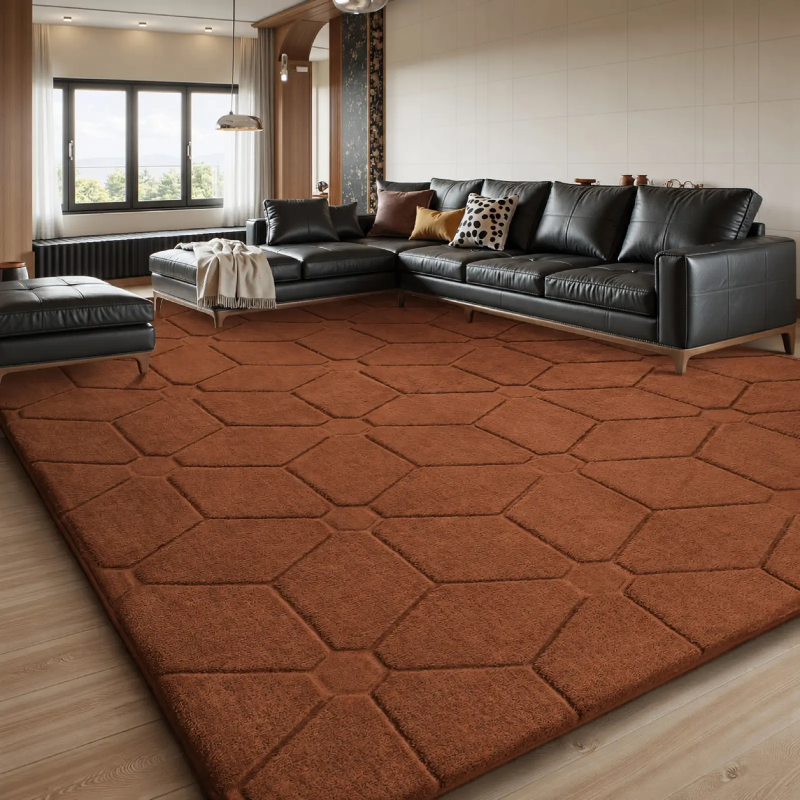 FAMVAL Super Soft Fluffy Contemporary Geometric Pattern Rug - Non-Slip Bottom, Wrinkle Resistant, Diamond Jacquard Aesthetic Rug for Living Room & Kid Room Decor, Decorative Area Rug backtoschool