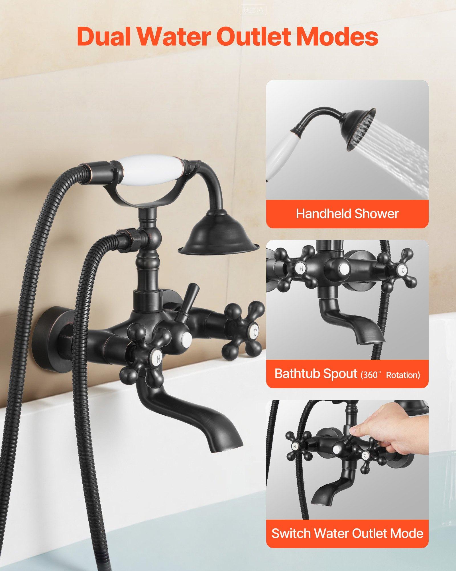 VEVOR Clawfoot Tub Faucet, Wall Mount Bathtub Faucets with Handheld Shower, Vintage Oil-Rubbed Bronze Clawfoot Tub Filler Faucet Shower Kit with Adjustable Swing Arms 360 Rotation Spout for Bathtubs