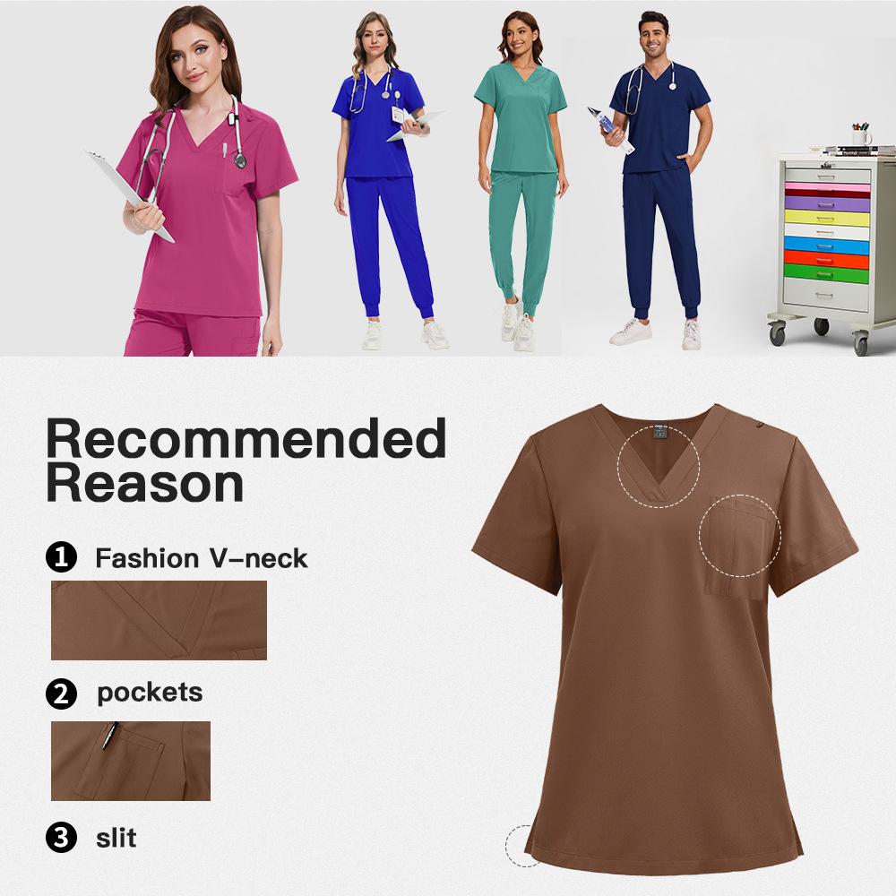 Summer Thin Solid Color Two-Piece Scrubs Workwear for Beauty Salons SPA Doctors Nurses and Staff Suitable for Beauty Care SPA Services Outpatient Duty Diagnosis Assistance and Other Scenarios Comfortable Breathable and Easy to Clean