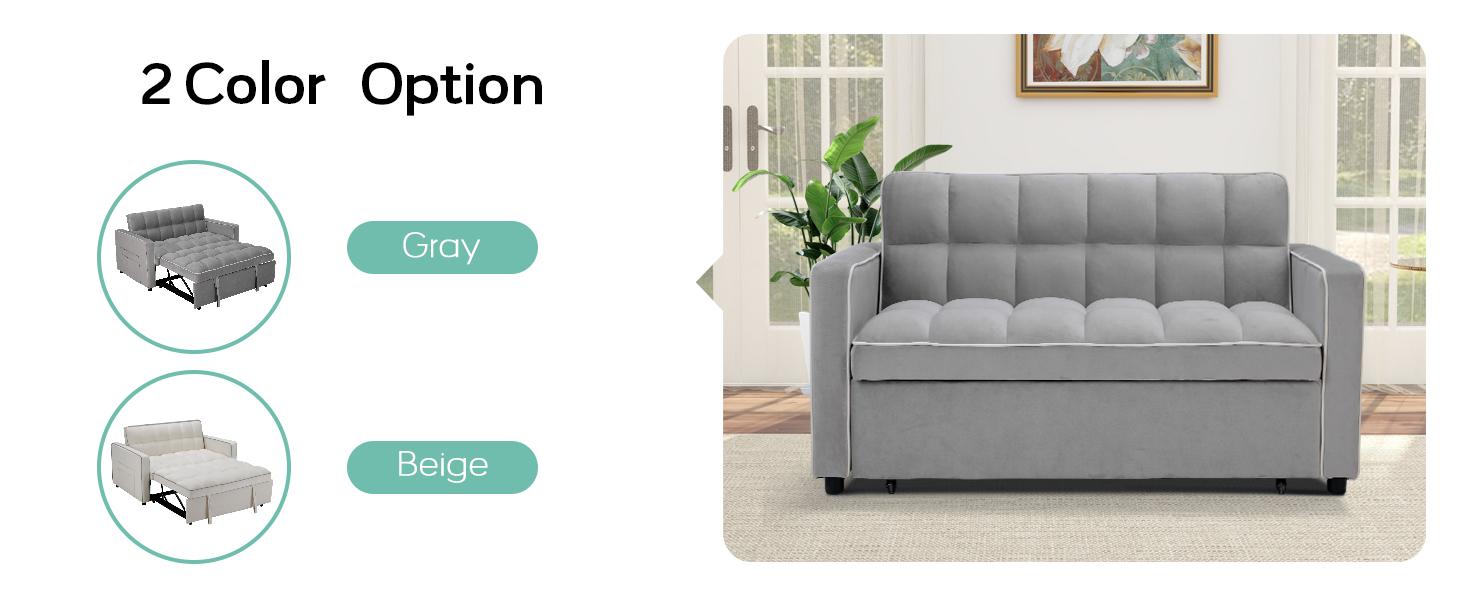 [SpringStatements] EBELLO Velvet Convertible Pull Out Sofa Bed, 3-in-1 Loveseat Sleeper with Adjustable Backrest, Modern Futon Couch with 2 Pockets, Small Love Seat Sofas for Living Room, Bedroom, Apartment