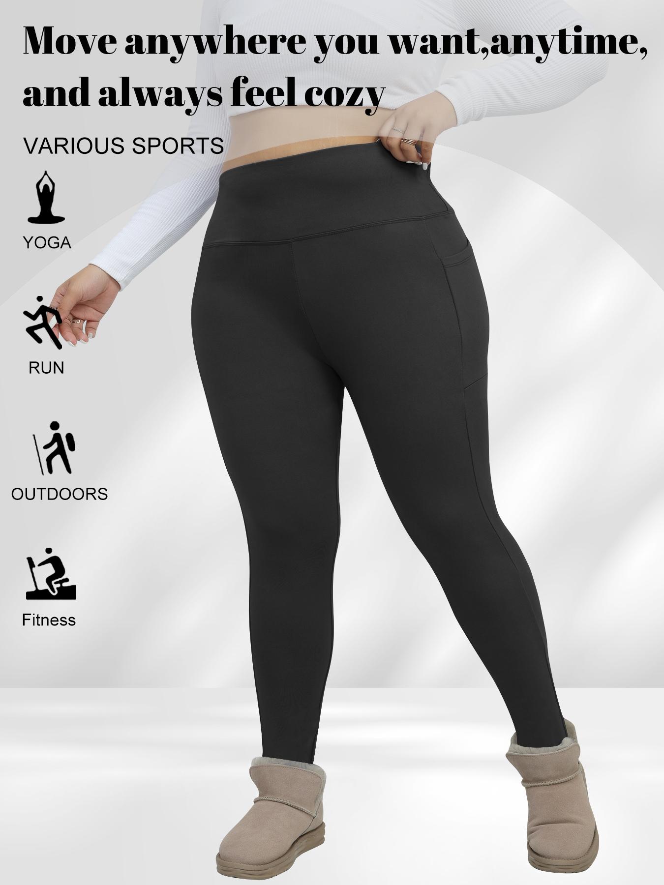 Women's Plus Size High-Waist Fleece-Lined Leggings, Thermal Stretchy Winter Pants with Pockets, Warm for Daily Wear