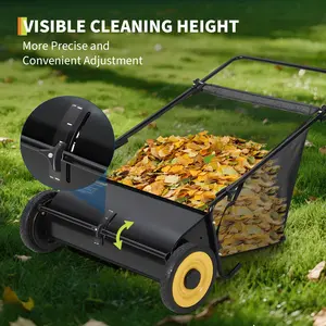 26 Inch Push Lawn Sweeper, Heavy Duty Steel Frame 7 Cu Ft Capacity Leaf Grass Debris Collector with 4 Rotating Brushes Height Adjustable Garden Yard Cleaning Tool
