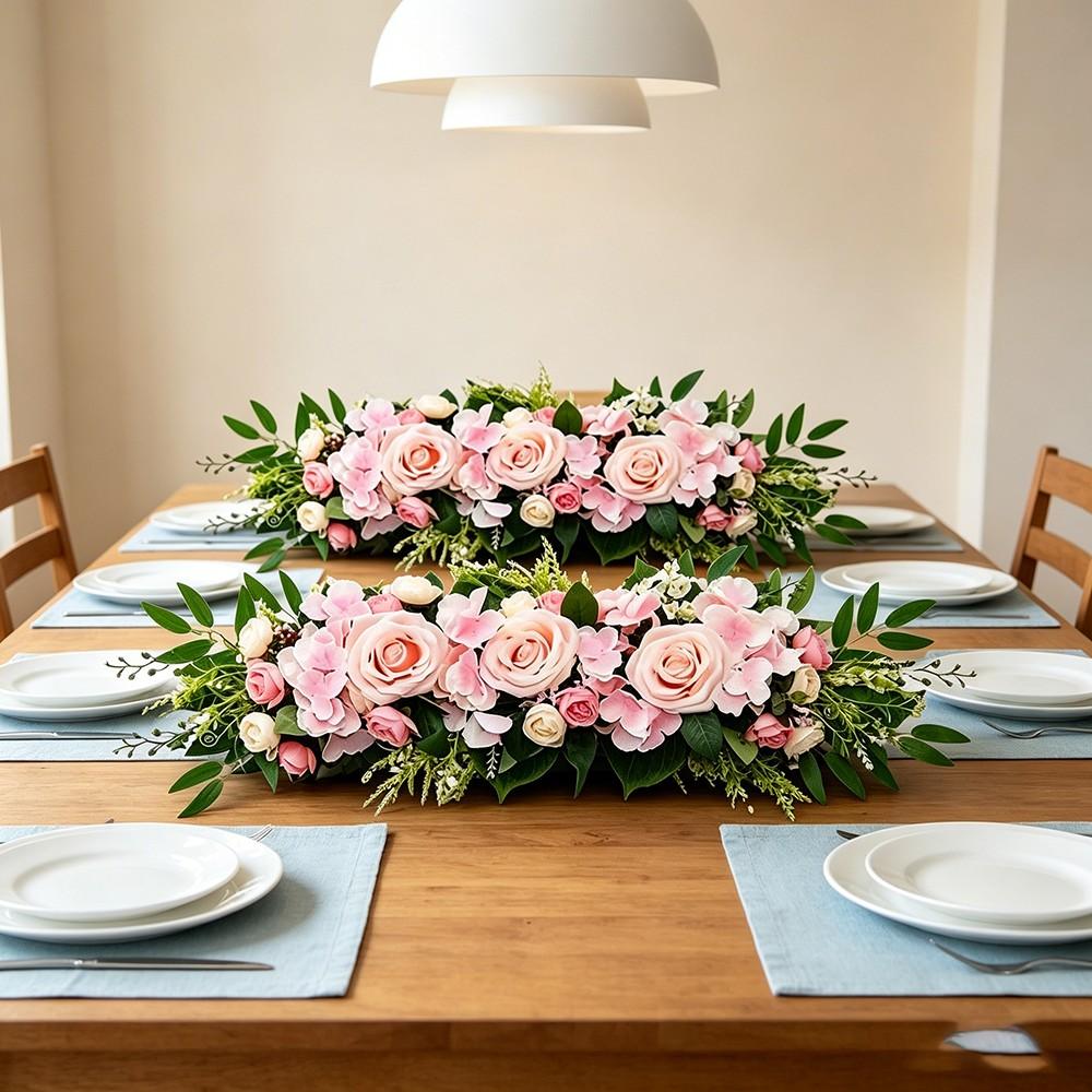 Forest Style Artificial Rose Hydrangea Arrangement, Wedding Arch Background Wall Decor, Table Centerpiece Ornament, Realistic Fake Flowers
