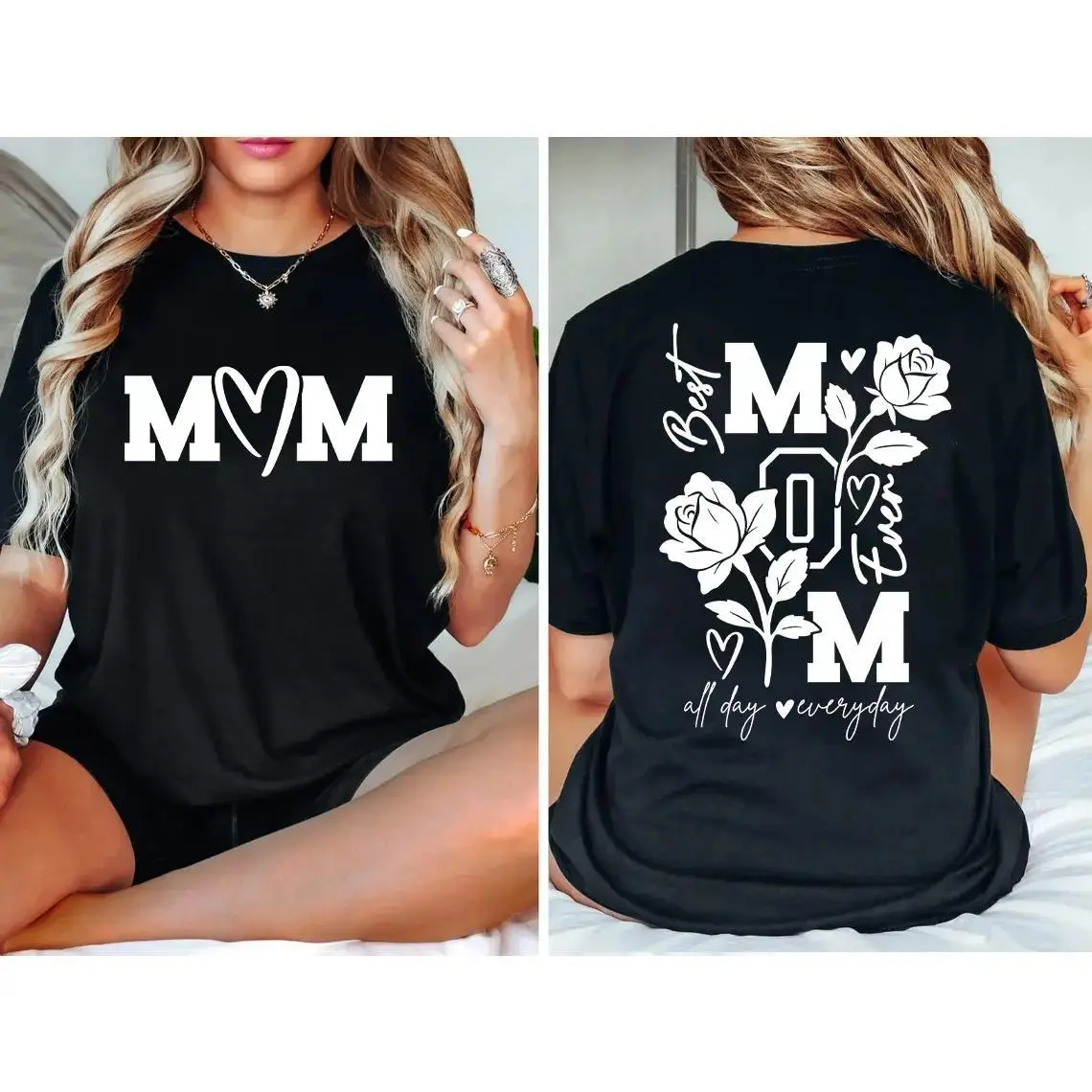 Double-Sided Print! Oversized 100% Cotton Mom Tee - Cool Mom Club, Great Mother’s Day Gift, Seamless, Shortsleeve, Soft, Graphics, Top, Smooth