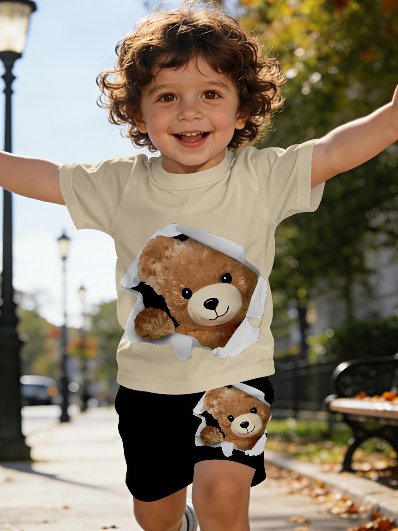 Kids Cartoon Short Sleeve Set, Unisex Cute Summer Pajamas, Casual Baby Clothes, Perfect Gift, 100% Polyester, Ideal for Daily & Outdoor Activities