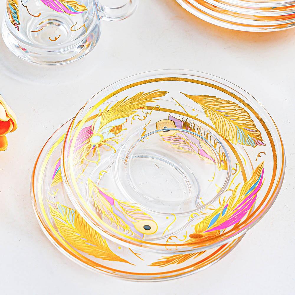 Vintage Turkish Tea Glasses Cups and Saucers Set of 6 Handle Drinkware Drink Bar Fancy Teapots Serving Glassware Drinking Kitchen Women Moroccan Persian Teacups Party Art Deco