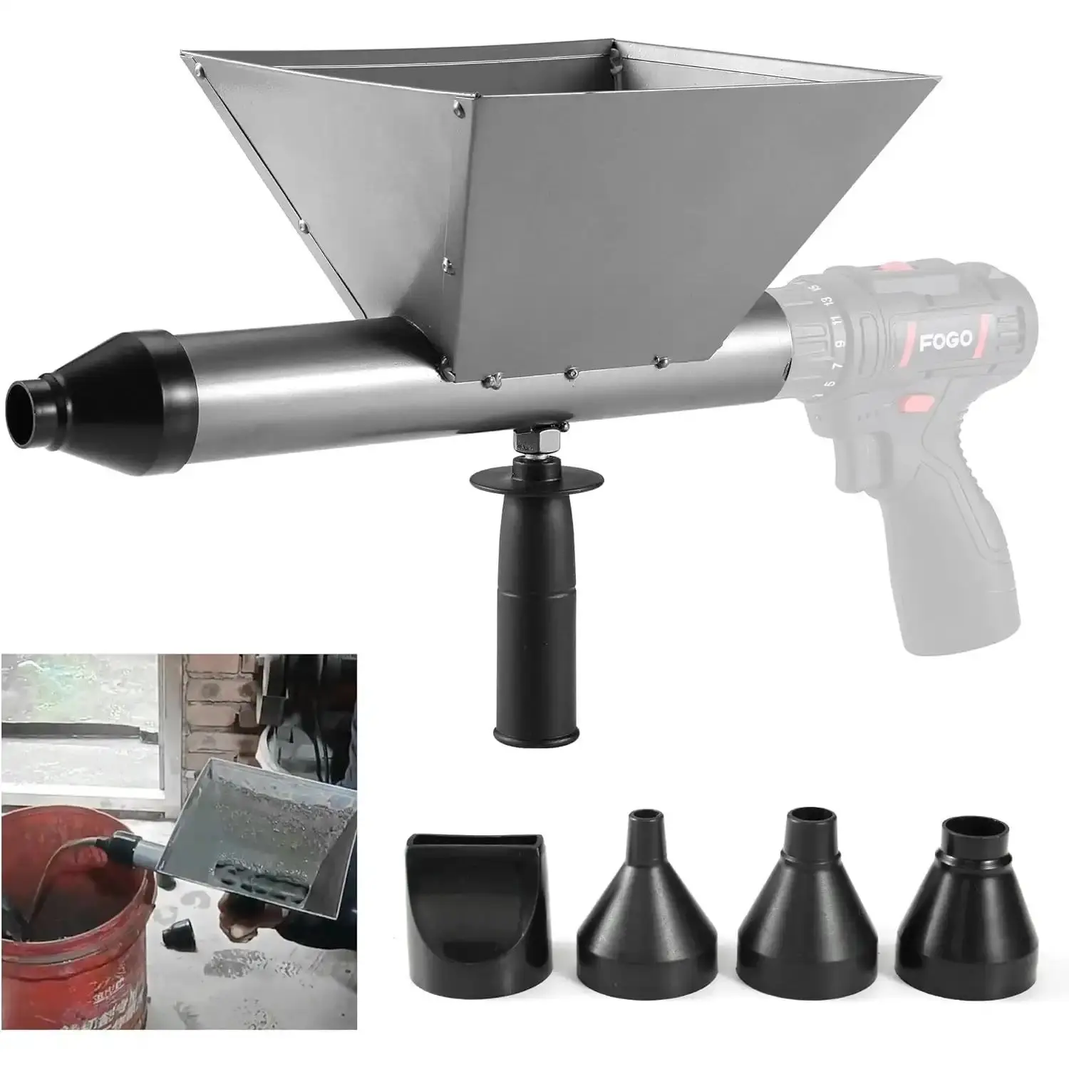 Portable Heavy Duty Cast Iron Electric Mortar Gun - No Electric Drill Needed, Ergonomic Handle Grouting Tool for Construction Projects, 4 Detachable Nozzles, Fast Precise Grout Injection, Wear-Resistant, Durable, Reduced Hand Fatigue