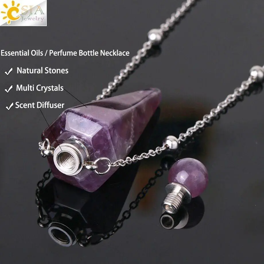 Crystal Perfume Necklace Natural Stone Cone Pendant Healing Clear Quartz Pendants Essentials Oil Diffuser Vial Necklaces H119