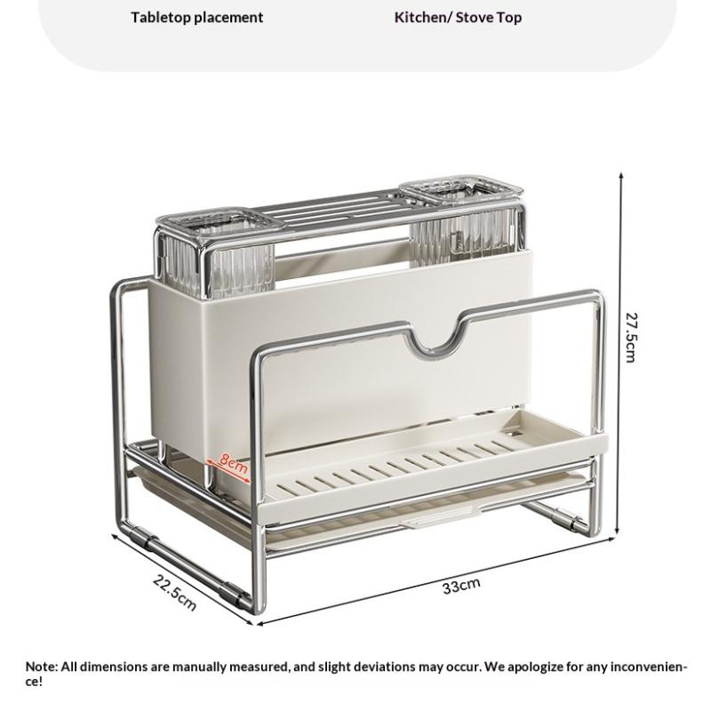 1PC 304 Stainless Steel All-in-One Kitchen Organizer Rack, Multifunctional Storage for Knives, Cutting Boards, Chopsticks, Spatulas, Ladles & Utensils, Countertop/ Wall-Mounted Knife Block with Drainage