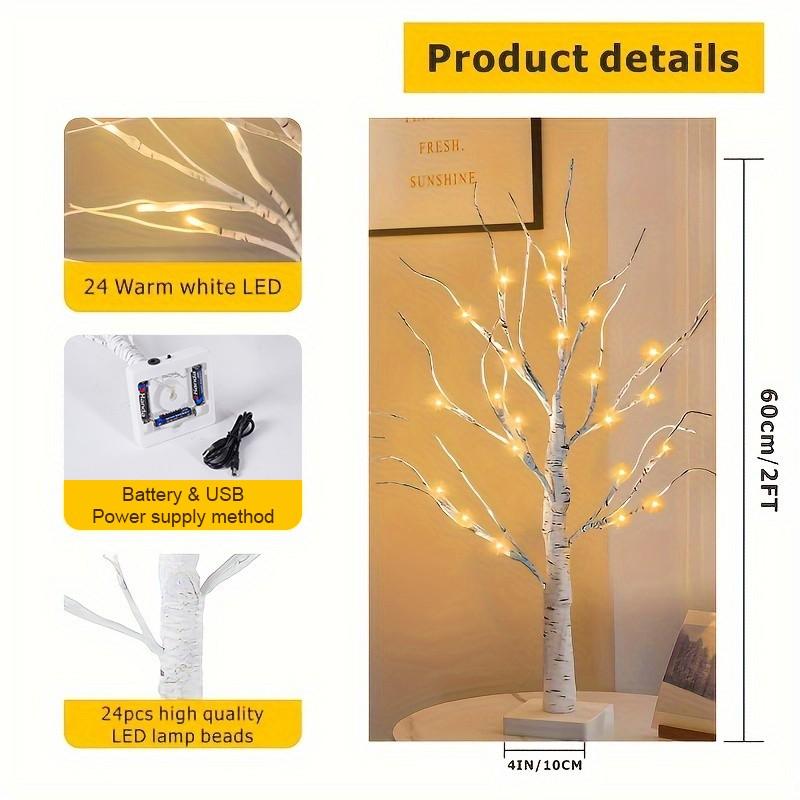 1Pc 24 LED Bendable Willow Branch Light String,Birch Tree Shaped Light,Battery+USB Power Supply,Indoor Night Light Atmosphere Decoration Light,Party Lighting Decoration,Suitable for Home,Parties and Festivals,Gift for Birthdays (Excluding battery)