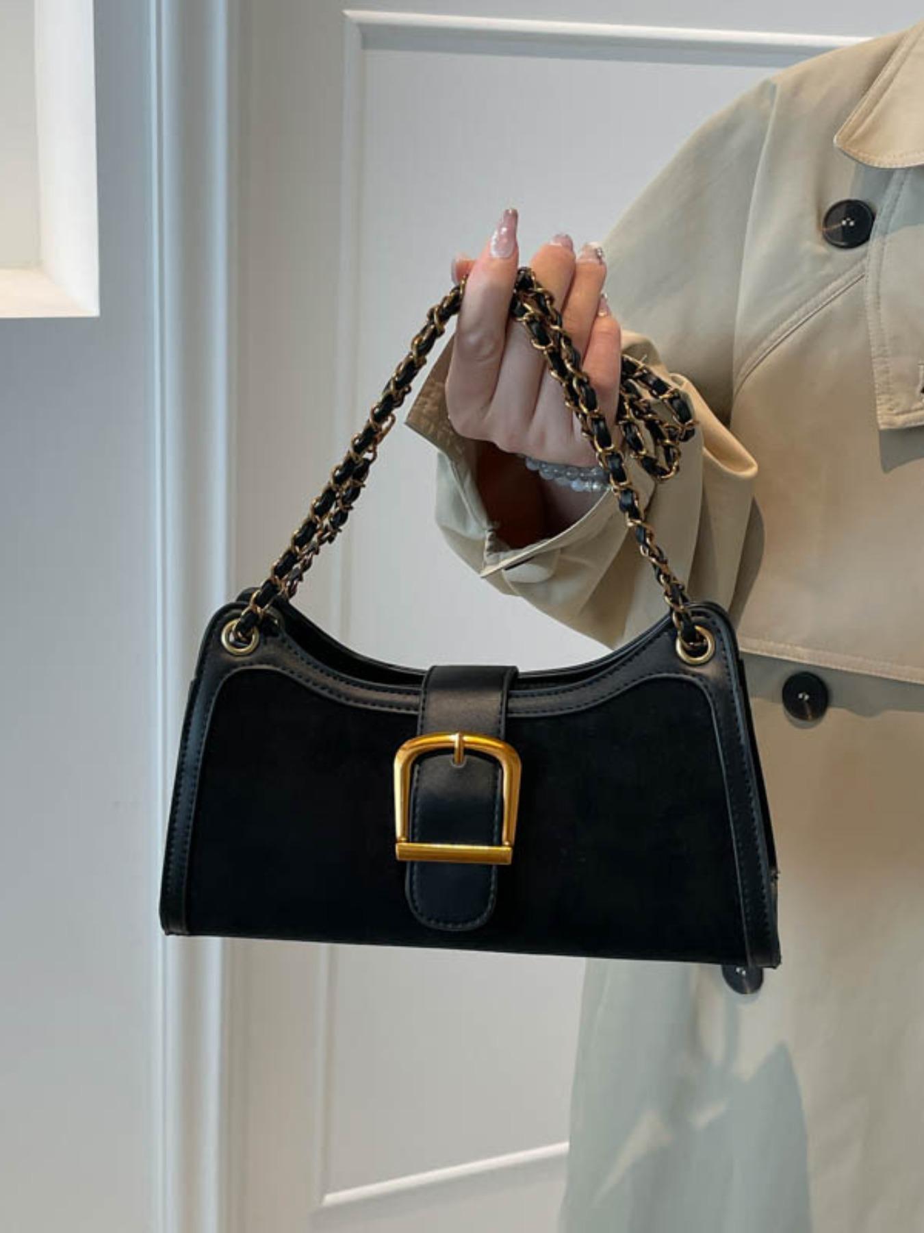 Women's French Vintage Colorblock Underarm Bag, Lightweight Single Shoulder Bag with Ribbon Patchwork Design, Stylish and Unique Handbag