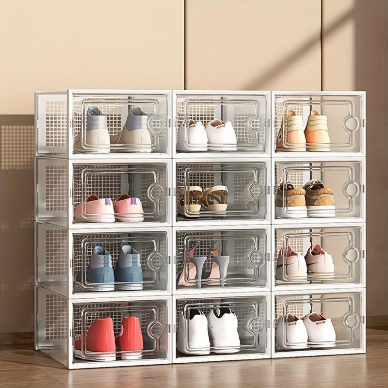 6-Pack thickened transparent shoe box (with lid), foldable stackable shoe rack, space-saving storage organizer, Clear shoe organizer, suitable for homes and dormitories