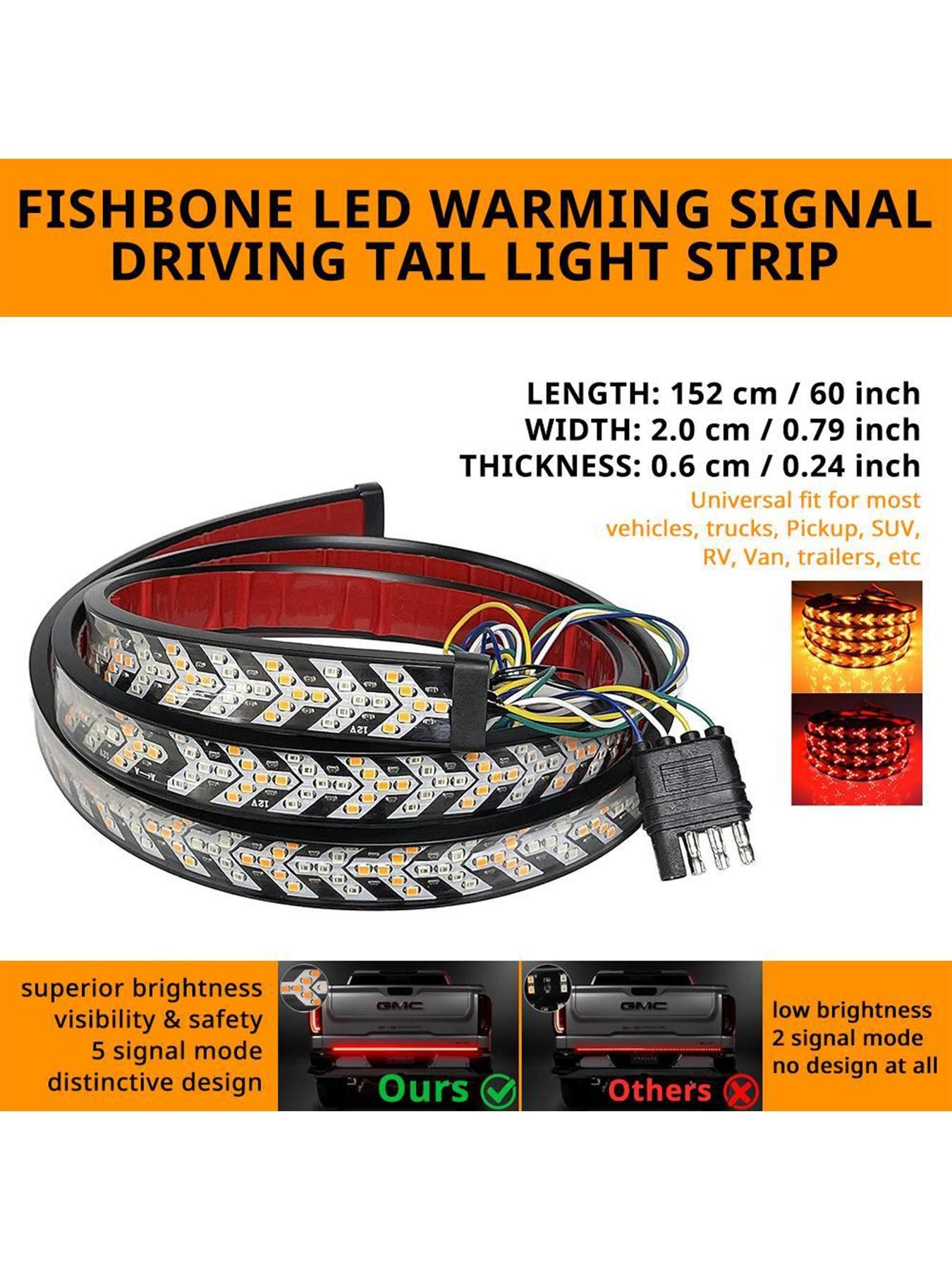 Fishbone-Shaped LED Tailgate Light Bar, 60-Inch LED Tailgate Lights, Brake, Running & Sequential Turn Signals, for Trucks, Pickups, Suvs, Rvs