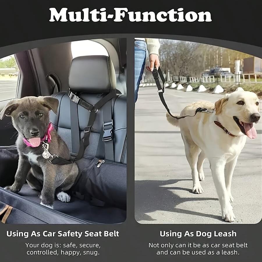 Adjustable Pet Car Safety Harness, Harness Travel, Two-In-One Nylon Lead Belt and Rear Seat Safety Strap, Secure Your Pet While Driving