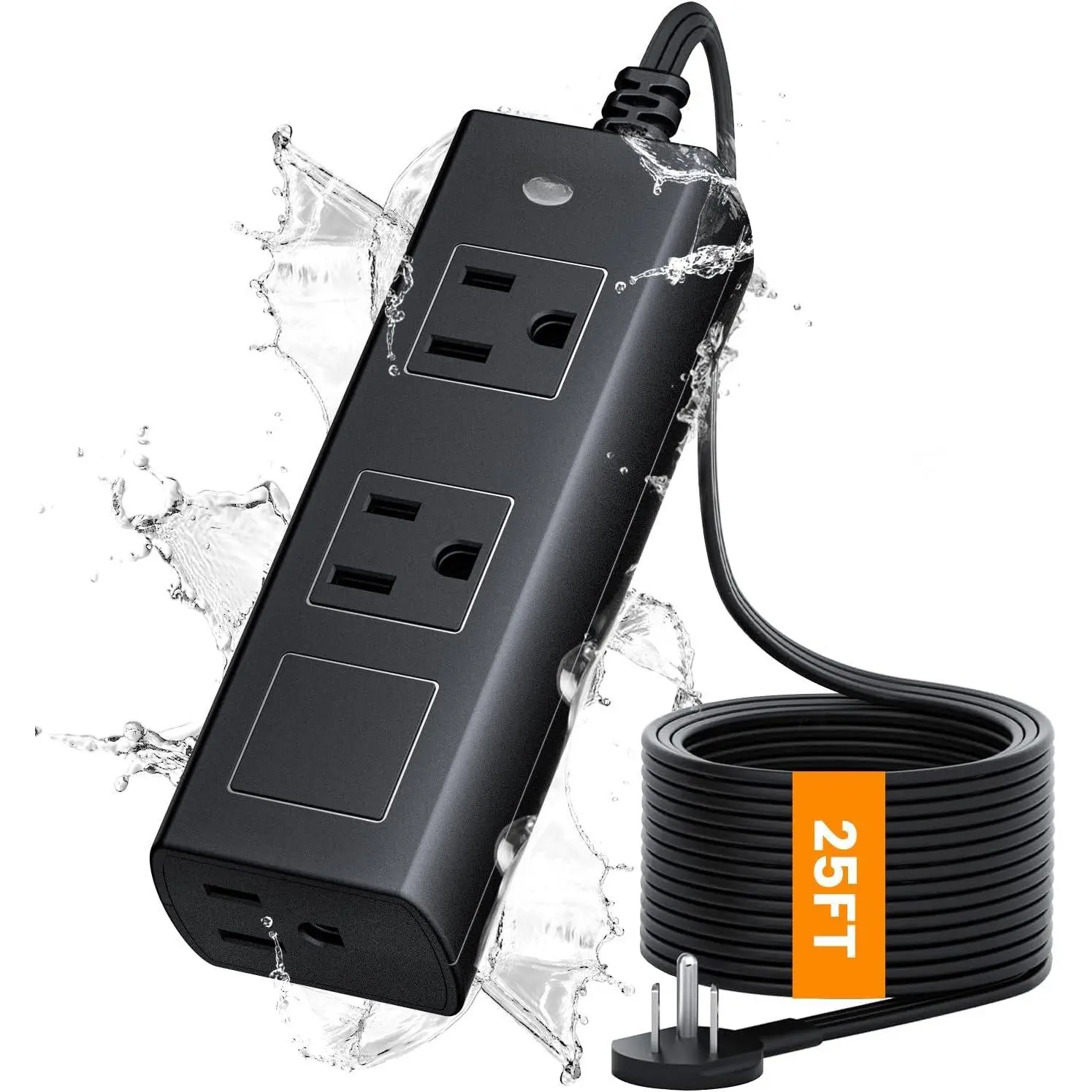 Outdoor Extension Cord, 25 ft Outdoor Extension Cord , Outdoor Power Strip Weatherproof, 1625W Overload  Surge Protector for Patio Christmas Lights, FCC ETL Listed.