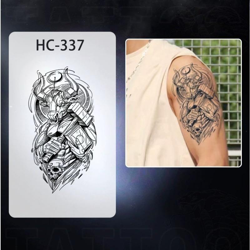 Men's European retro tattoo stickers, compass and mountain, Spartan warrior, bird compass, durable and waterproof, temporary tattoo stickers lasting one to two weeks