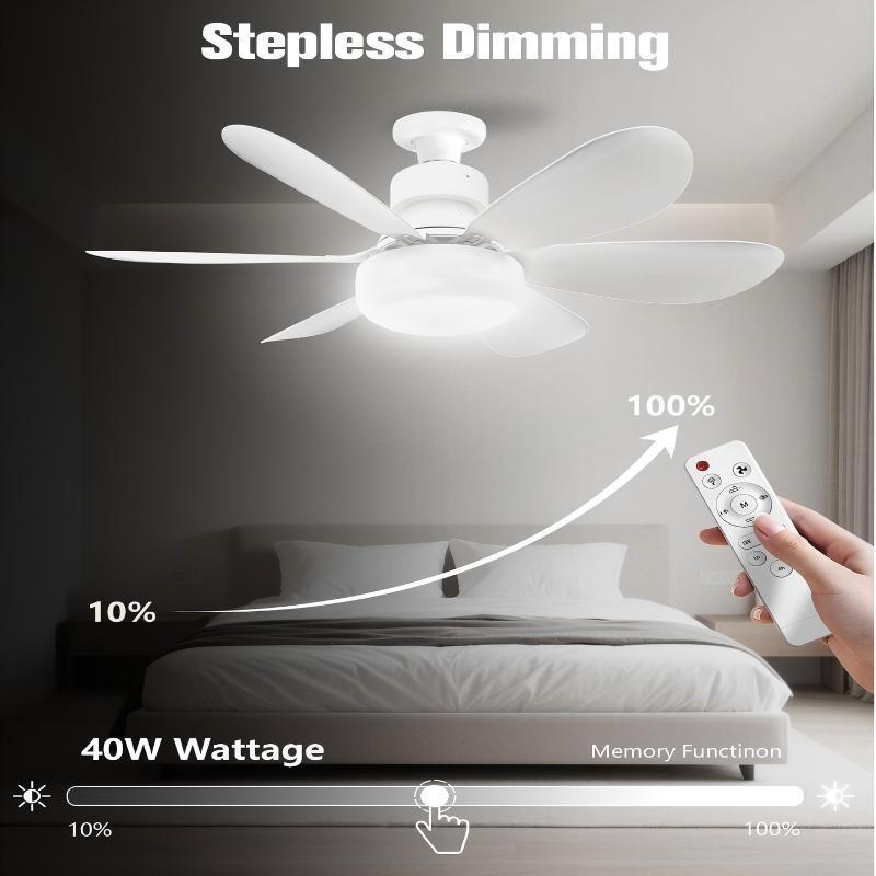 Portable Small Ceiling Fan Lamp with Remote Control, Adjustable Light Bulb, Suitable for Bedroom Kitchen Living Room, 20 Inch Screw Type