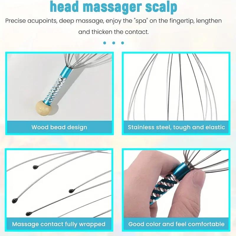 Stainless Steel Octopus Head Massager Set, Natural Pressure Relief Tool for Neck & Body, Scalp Relaxation Massage Device