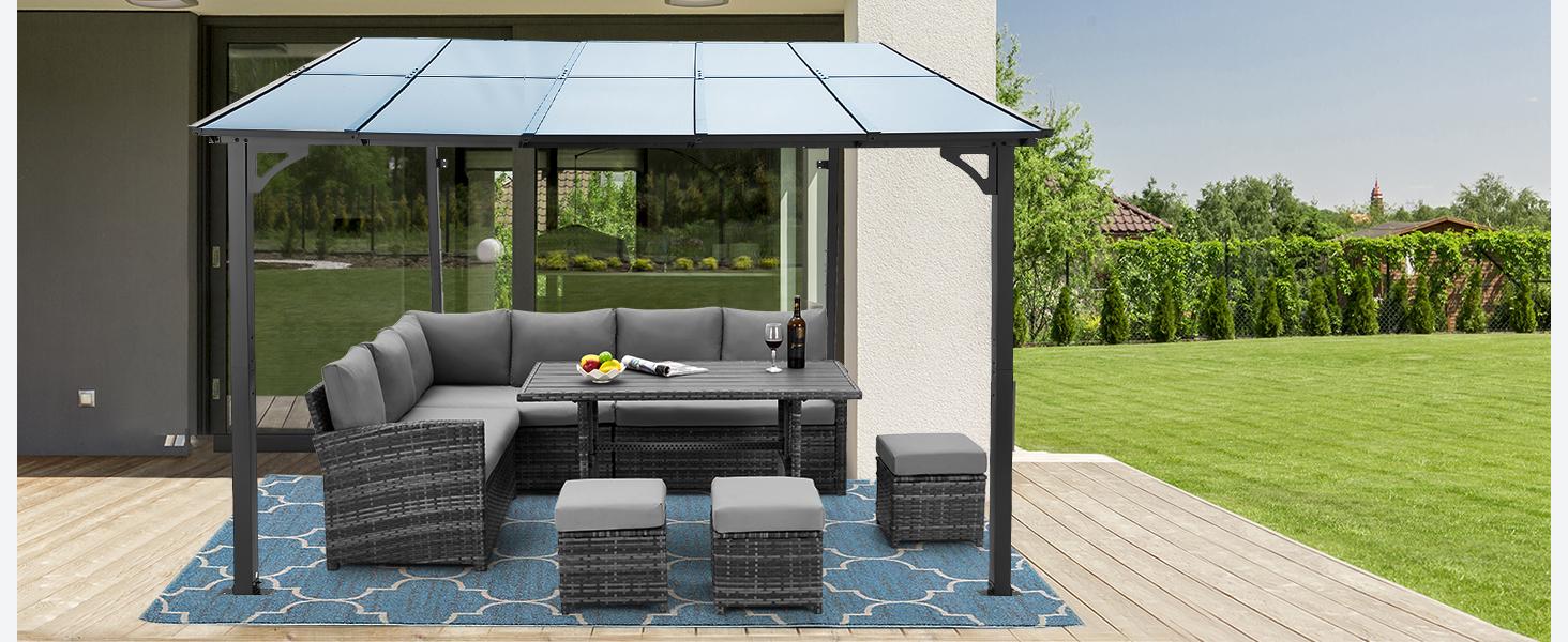 【2/3 Packages Shipping】YODOLLA 7 Pieces Outdoor Sectional Sofa Conversation Set All Weather Wicker Rattan Couch Dining Table & Chair Outdoorfun